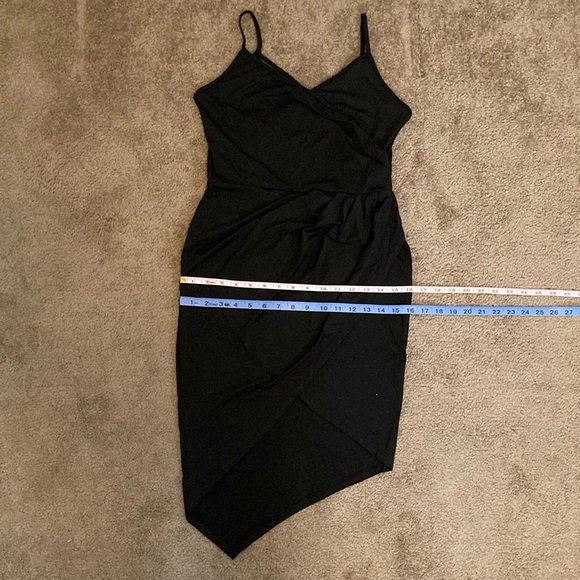 Black cocktail party asymmetrical dress with crisscross back, medium/large - Picture 9 of 12